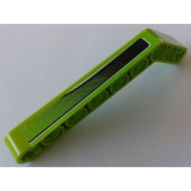 lime technic liftarm modified bent thick 1 x 9 7 - 3 with black shade and white line pattern right side sticker - set 8649