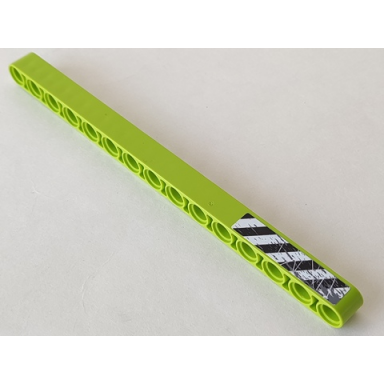 lime technic liftarm thick 1 x 15 with black and white danger stripes and splatters pattern model left sticker - set 8709