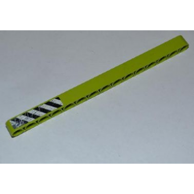 lime technic liftarm thick 1 x 15 with black and white danger stripes and splatters pattern model right sticker - set 8709