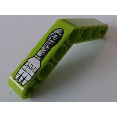 lime technic liftarm modified bent thick 1 x 7 4 - 4 with robot arm 3 fingers pattern model left side sticker - set 8307