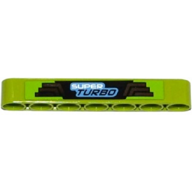 lime technic liftarm thick 1 x 7 with silver stripes and super turbo pattern sticker - set 42037
