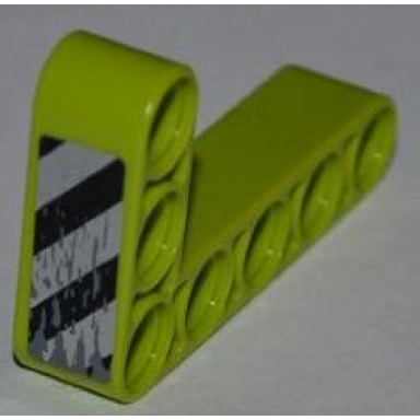 lime technic liftarm modified bent thick l-shape 3 x 5 with black and white danger stripes and splatters pattern model left sticker - set 8190