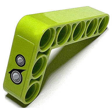 lime technic liftarm modified bent thick l-shape 3 x 5 with 2 black and silver headlights pattern model left side sticker - set 42102