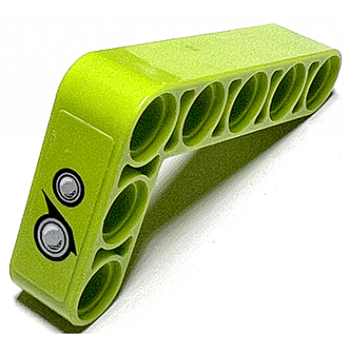 lime technic liftarm modified bent thick l-shape 3 x 5 with 2 black and silver headlights pattern model right side sticker - set 42102
