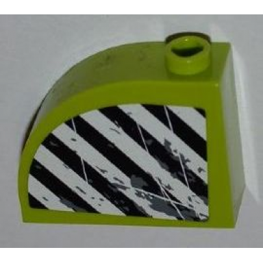 lime slope curved 3 x 1 x 2 with hollow stud with black and white danger stripes and splatters pattern sticker - set 8961