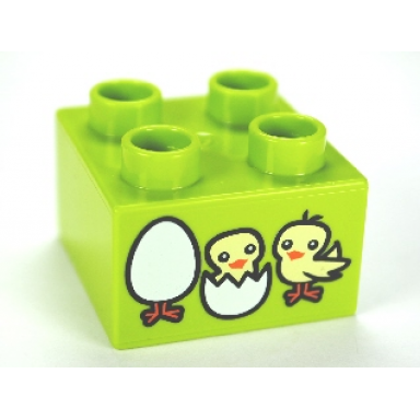 lime duplo brick 2 x 2 with chicks and hatching eggs pattern