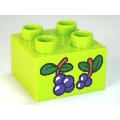 lime duplo brick 2 x 2 with berries and leaves pattern