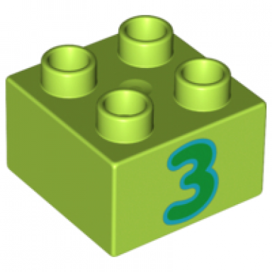lime duplo brick 2 x 2 with number 3 green pattern