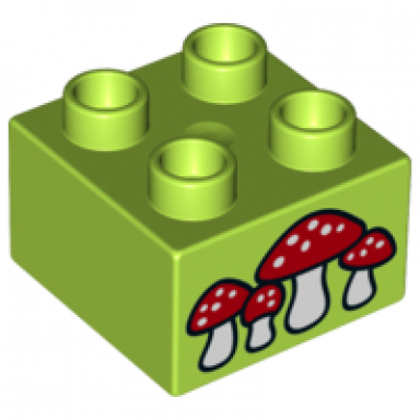 lime duplo brick 2 x 2 with 4 mushrooms pattern
