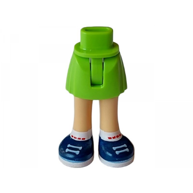 lime mini doll hips and skirt with molded medium tan legs and printed dark blue shoes with white laces and soles and white socks with red rectangles pattern - thin hinge