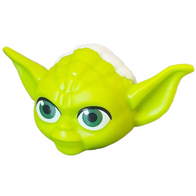 lime minifigure head modified sw yoda curved ears pointing up with dark green eyes and white hair pattern