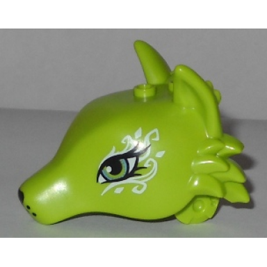 lime fox head with eyes and white swirls pattern