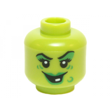 lime minifigure head female green lips eye shadow wart and wrinkles smile with white tooth pattern
