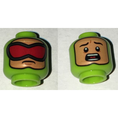 lime minifigure head dual sided balaclava with nougat face red goggles scared pattern killer moth