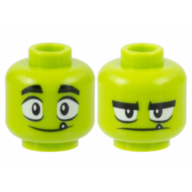 lime minifigure head dual sided wide eyes and single tooth happy grumpy pattern beast boy