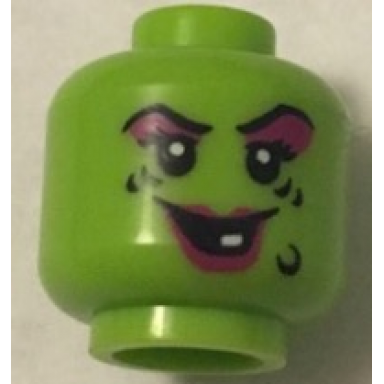 lime minifigure head female magenta lips and eye shadow black wart and wrinkles smile with white tooth pattern bam