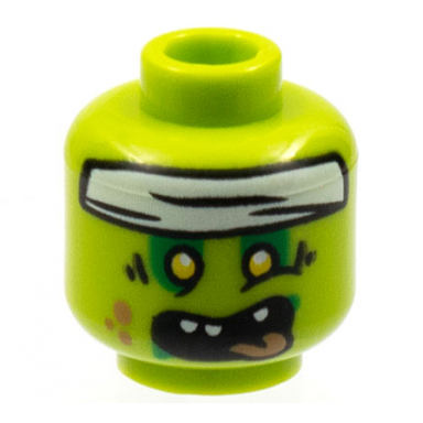 lime minifigure head alien zombie white headband yellow eyes medium nougat splotches and tongue pattern