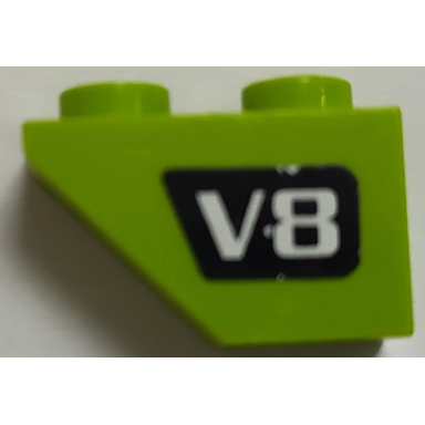 lime slope inverted 45 2 x 1 with white v8 on black background pattern model left side sticker - set 4589
