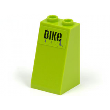 lime slope 75 2 x 2 x 3 - hollow studs with black bike on lime background pattern sticker - set 8961