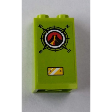 lime slope 75 2 x 2 x 3 - solid studs with volcano explorers logo and yellow metal plate pattern sticker - set 60124