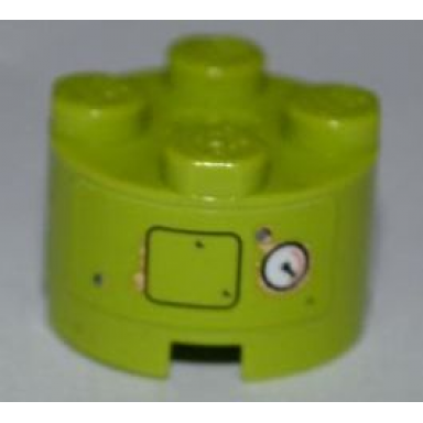 lime brick round 2 x 2 with axle hole with rectangular outline and rusted gauge pattern sticker - set 8707