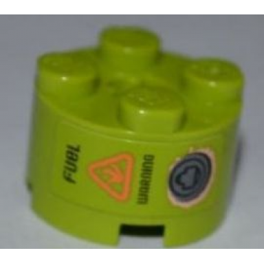 lime brick round 2 x 2 with axle hole with fuel warning and rusted filler cap pattern sticker - set 8707