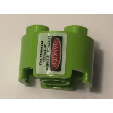 lime brick round 2 x 2 with axle hole with danger and electrical equipment authorized personnel only pattern sideways sticker - set 10274
