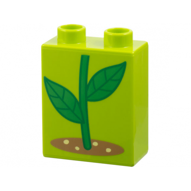 lime duplo brick 1 x 2 x 2 with bright green stem and leaves in medium nougat soil pattern