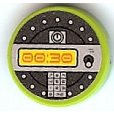lime tile round 2 x 2 with orange 00:30 digital display pattern sticker - set 8968