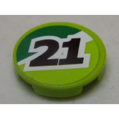 lime tile round 2 x 2 with black 21 on green and lime background pattern sticker - set 8896