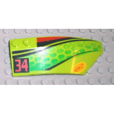 lime wedge 8 x 3 x 2 open right with red and black stripes green scales red 34 and 4wd pattern stickers - set 4589