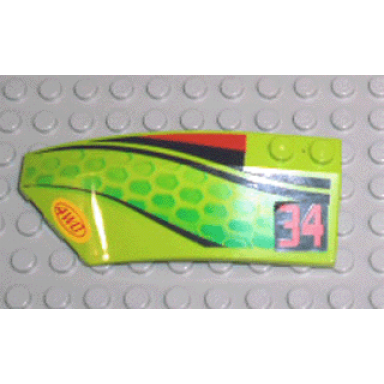 lime wedge 8 x 3 x 2 open left with red and black stripes green scales red 34 and 4wd pattern stickers - set 4589
