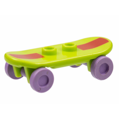 lime minifigure utensil skateboard deck with dark red stripe pattern with medium lavender wheels 42511pb14 2496