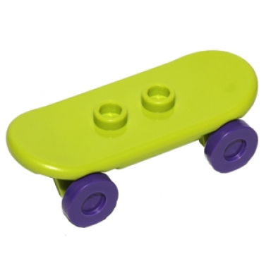 lime minifigure utensil skateboard deck with dark purple wheels 42511 2496