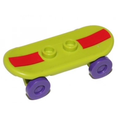 lime minifigure utensil skateboard deck with dark red stripe pattern sticker with dark purple wheels 42511pb14s 2496 - set 71006