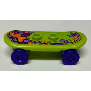 lime minifigure utensil skateboard deck with orange butterfly medium lavender stems and leaves pattern sticker with dark purple wheels 42511pb15 2496 - set 41099