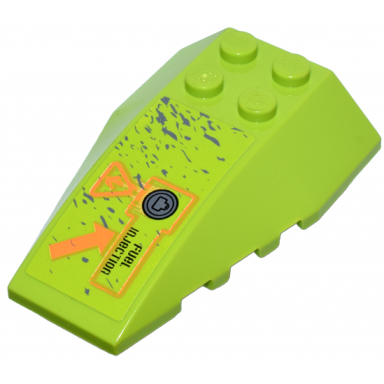 lime wedge 6 x 4 triple curved with dark bluish gray splatters fuel injection and orange arrow pattern sticker - set 8960