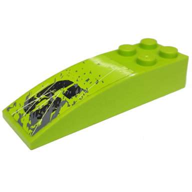 lime slope curved 6 x 2 with black number 6 white scratches and dark bluish gray splatters pattern model left side sticker - set 8961