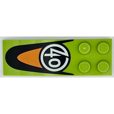 lime slope curved 6 x 2 with white number 40 in circle and black and orange panel pattern