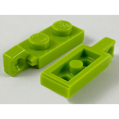 lime hinge plate 1 x 2 locking with 1 finger on end with bottom groove
