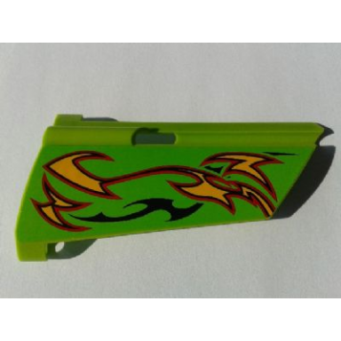 lime technic panel fairing 20 large long small hole side a with orange and red flames on lime background pattern sticker - set 8649