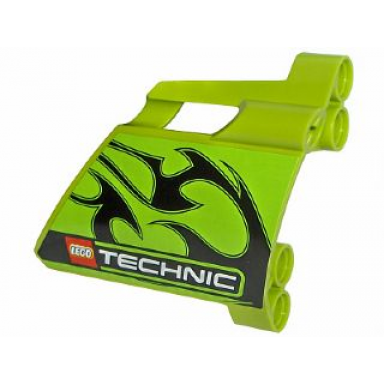 lime technic panel fairing 22 large short small hole side a with black flames and lego technic logo pattern sticker - set 8291