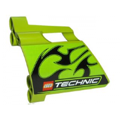 lime technic panel fairing 23 large short small hole side b with black flames and lego technic logo pattern sticker - set 8291