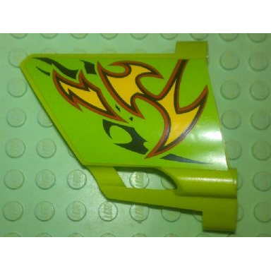 lime technic panel fairing 23 large short small hole side b with yellow flames pattern sticker - set 8649