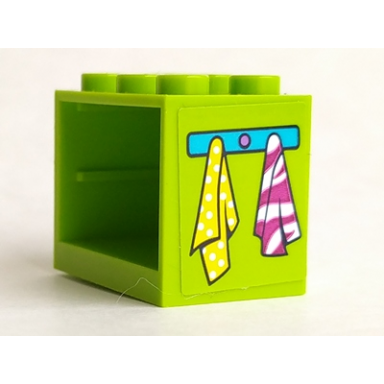 lime container cupboard 2 x 3 x 2 - hollow studs with medium azure hanger and yellow and magenta towels pattern sticker - set 41323