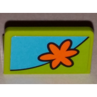 lime panel 1 x 2 x 1 with orange flower pattern model left side sticker - set 75901