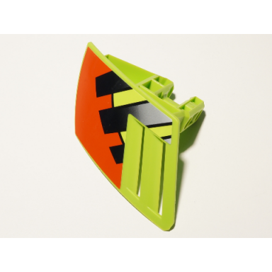 lime technic panel rc car mudguard small left with red area and black stripes pattern sticker - set 8675