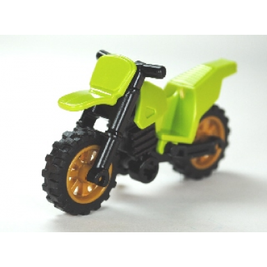 lime motorcycle dirt bike with black chassis long fairing mounts and pearl gold wheels