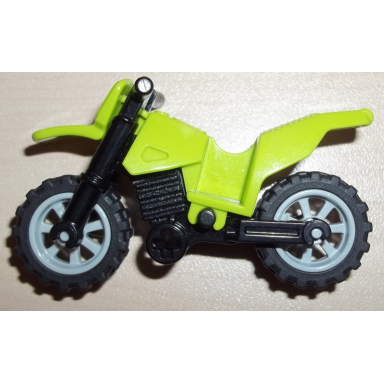 lime motorcycle dirt bike with black chassis long fairing mounts and light bluish gray wheels