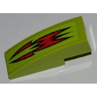 lime slope curved 3 x 1 with red fire pattern sticker - set 8199